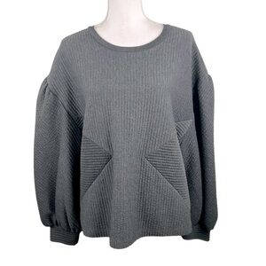 Express Charcoal Gray Quilted Crewneck Oversized Long Sleeve Sweater Top Size M